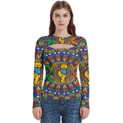 Dead Dancing Bears Grateful Dead Pattern Women s Cut Out Long Sleeve T-shirt by Grandong