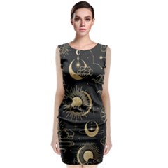 Asian Seamless Pattern With Clouds Moon Sun Stars Vector Collection Oriental Chinese Japanese Korean Classic Sleeveless Midi Dress