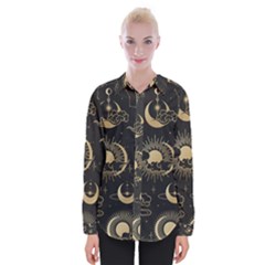 Asian Seamless Pattern With Clouds Moon Sun Stars Vector Collection Oriental Chinese Japanese Korean Womens Long Sleeve Shirt