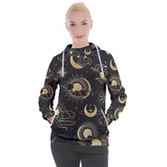 Asian Seamless Pattern With Clouds Moon Sun Stars Vector Collection Oriental Chinese Japanese Korean Women s Hooded Pullover