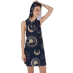 Asian Seamless Pattern With Clouds Moon Sun Stars Vector Collection Oriental Chinese Japanese Korean Racer Back Hoodie Dress by Grandong