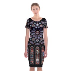 Chartres Cathedral Notre Dame De Paris Stained Glass Classic Short Sleeve Midi Dress