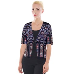 Chartres Cathedral Notre Dame De Paris Stained Glass Cropped Button Cardigan by Grandong