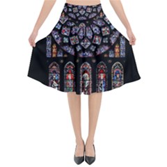 Chartres Cathedral Notre Dame De Paris Stained Glass Flared Midi Skirt