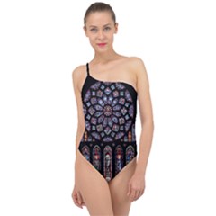 Chartres Cathedral Notre Dame De Paris Stained Glass Classic One Shoulder Swimsuit