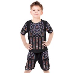 Chartres Cathedral Notre Dame De Paris Stained Glass Kids  T-shirt And Shorts Set by Grandong