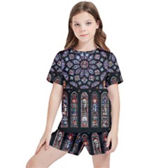 Chartres Cathedral Notre Dame De Paris Stained Glass Kids  T-shirt And Sports Shorts Set