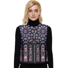 Chartres Cathedral Notre Dame De Paris Stained Glass Women s Button Up Puffer Vest by Grandong