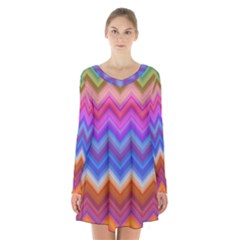 Pattern Chevron Zigzag Background Long Sleeve Velvet V-neck Dress