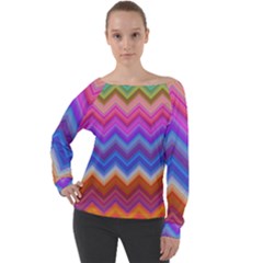 Pattern Chevron Zigzag Background Off Shoulder Long Sleeve Velour Top by Grandong