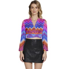 Pattern Chevron Zigzag Background Long Sleeve Tie Back Satin Wrap Top by Grandong