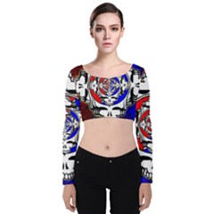 The Grateful Dead Velvet Long Sleeve Crop Top by Grandong