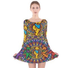 Dead Dancing Bears Grateful Dead Pattern Long Sleeve Velvet Skater Dress