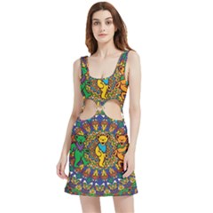 Dead Dancing Bears Grateful Dead Pattern Velour Cutout Dress by Grandong