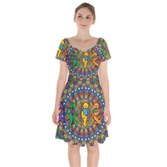 Dead Dancing Bears Grateful Dead Pattern Short Sleeve Bardot Dress by Grandong