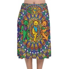 Dead Dancing Bears Grateful Dead Pattern Velvet Flared Midi Skirt