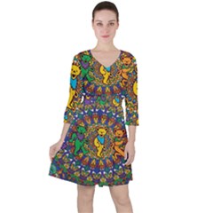 Dead Dancing Bears Grateful Dead Pattern Quarter Sleeve Ruffle Waist Dress by Grandong