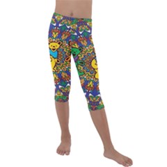 Dead Dancing Bears Grateful Dead Pattern Kids  Lightweight Velour Capri Leggings  by Grandong