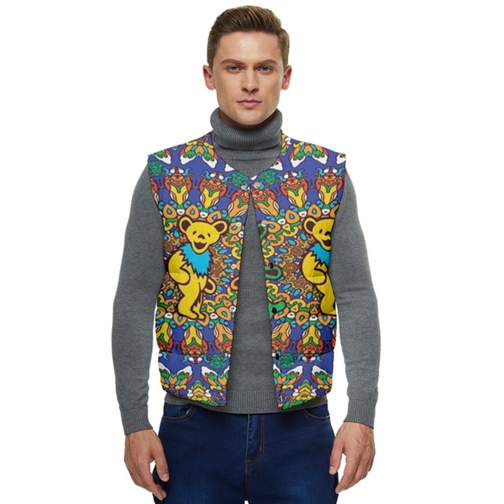 Dead Dancing Bears Grateful Dead Pattern Men s Button Up Puffer Vest	