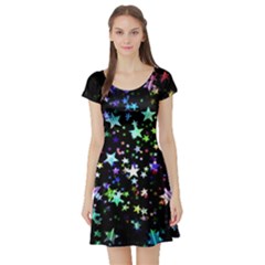 Christmas-star-gloss-lights-light Short Sleeve Skater Dress by Grandong