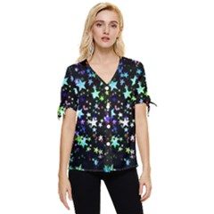 Christmas-star-gloss-lights-light Bow Sleeve Button Up Top by Grandong