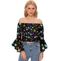 Christmas-star-gloss-lights-light Off Shoulder Flutter Bell Sleeve Top