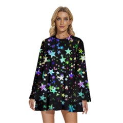 Christmas-star-gloss-lights-light Round Neck Long Sleeve Bohemian Style Chiffon Mini Dress by Grandong