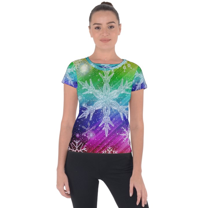 Christmas-snowflake-background Short Sleeve Sports Top 