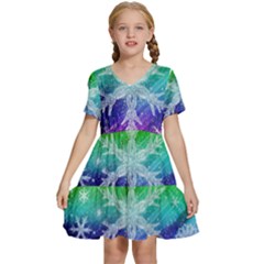 Christmas-snowflake-background Kids  Short Sleeve Tiered Mini Dress by Grandong