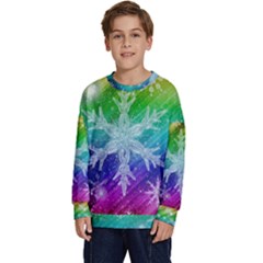 Christmas-snowflake-background Kids  Crewneck Sweatshirt