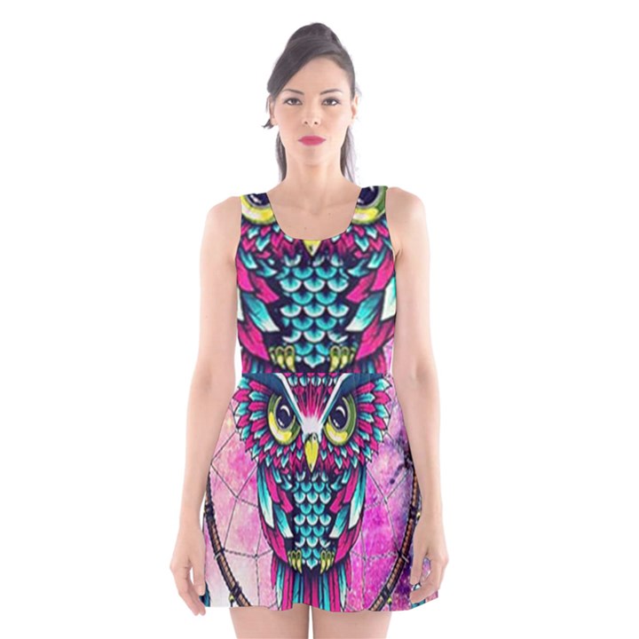 Owl Dreamcatcher Scoop Neck Skater Dress