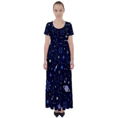 Starry Night  Space Constellations  Stars  Galaxy  Universe Graphic  Illustration High Waist Short Sleeve Maxi Dress by Grandong