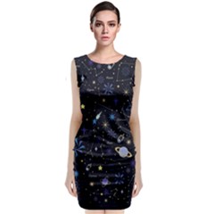 Starry Night  Space Constellations  Stars  Galaxy  Universe Graphic  Illustration Sleeveless Velvet Midi Dress