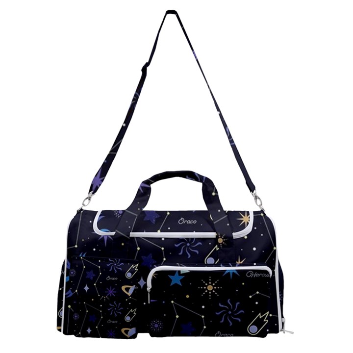 Starry Night  Space Constellations  Stars  Galaxy  Universe Graphic  Illustration Sports Gym Duffle Bag with Shoe Compartment