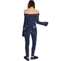 Starry Night  Space Constellations  Stars  Galaxy  Universe Graphic  Illustration Off Shoulder Long Sleeve Top View2