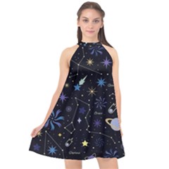 Starry Night  Space Constellations  Stars  Galaxy  Universe Graphic  Illustration Halter Neckline Chiffon Dress  by Grandong