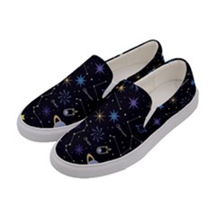 Starry Night  Space Constellations  Stars  Galaxy  Universe Graphic  Illustration Women s Canvas Slip Ons by Grandong