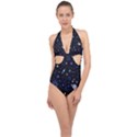 Starry Night  Space Constellations  Stars  Galaxy  Universe Graphic  Illustration Halter Front Plunge Swimsuit View1