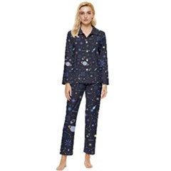 Starry Night  Space Constellations  Stars  Galaxy  Universe Graphic  Illustration Womens  Long Sleeve Velvet Pocket Pajamas Set by Grandong