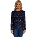 Starry Night  Space Constellations  Stars  Galaxy  Universe Graphic  Illustration Long Sleeve Crew Neck Pullover Top View1