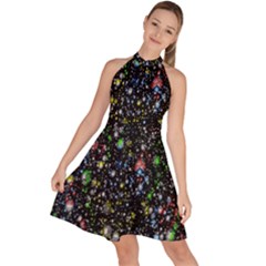 Illustration Universe Star Planet Sleeveless Halter Neck A-line Dress