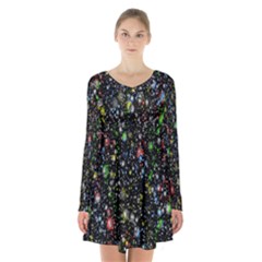 Illustration Universe Star Planet Long Sleeve Velvet V-neck Dress by Grandong