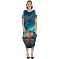 Amazing Aurora Borealis Colors Cold Shoulder Loose Fit Dress With Pockets by Grandong