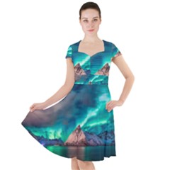 Amazing Aurora Borealis Colors Cap Sleeve Midi Dress With Pockets by Grandong