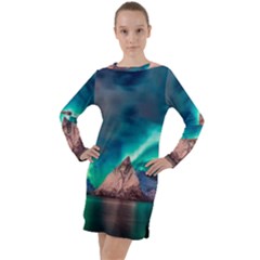 Amazing Aurora Borealis Colors Long Sleeve Hoodie Dress