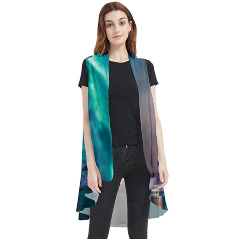 Amazing Aurora Borealis Colors Sleeveless Chiffon Waistcoat Shirt by Grandong