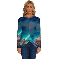 Amazing Aurora Borealis Colors Long Sleeve Crew Neck Pullover Top by Grandong