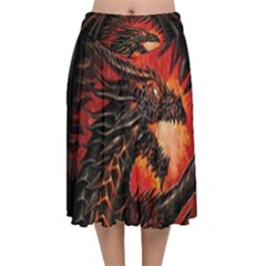 Dragon Velvet Flared Midi Skirt