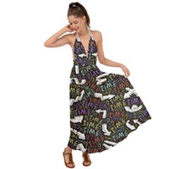 Time Nonlinear Curved Undirected Backless Maxi Beach Dress by Paksenen