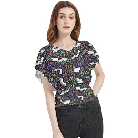 Time Nonlinear Curved Undirected Butterfly Chiffon Blouse by Paksenen